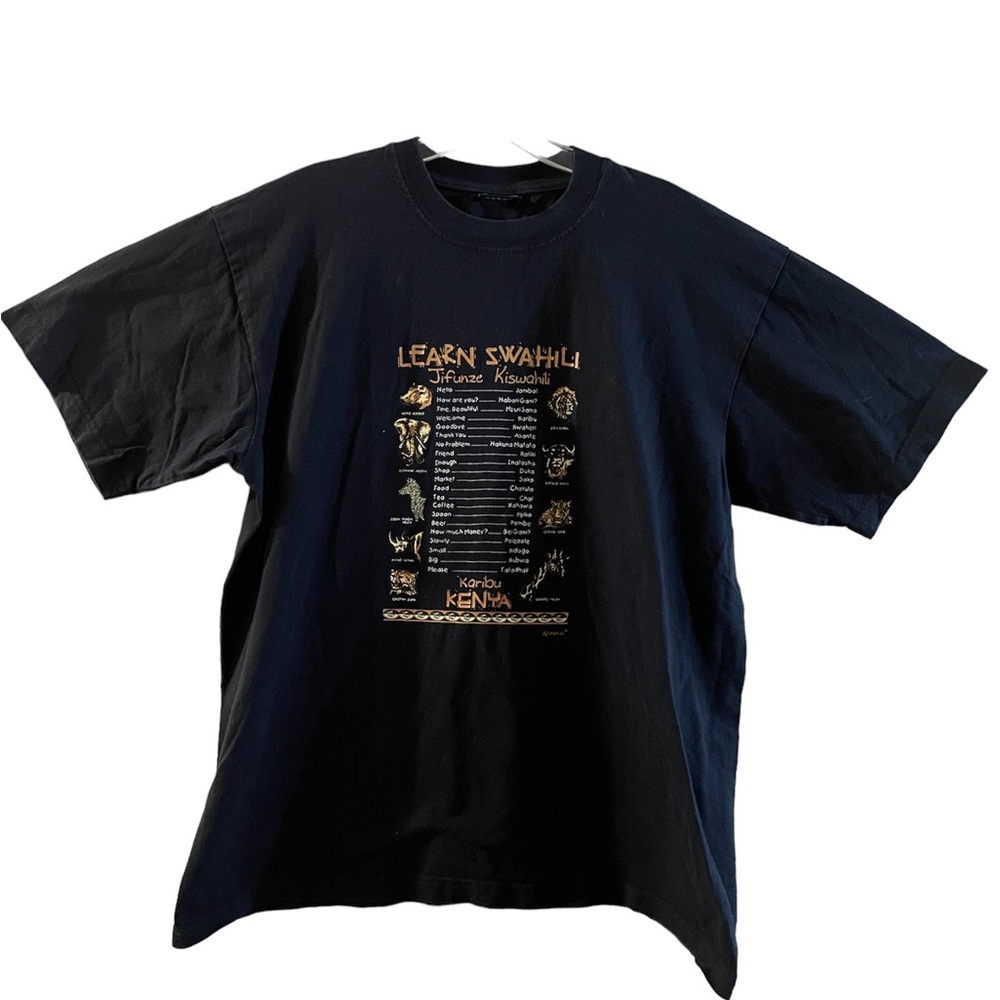 Vintage Learn Swahili Kenya Embroidered T Shirt